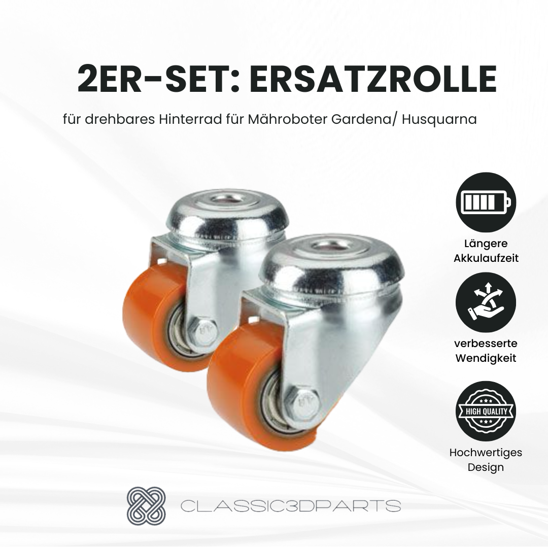 2er Set: Ersatzrolle für drehbares Hinterrad für Mähroboter Gardena/ Husquarna