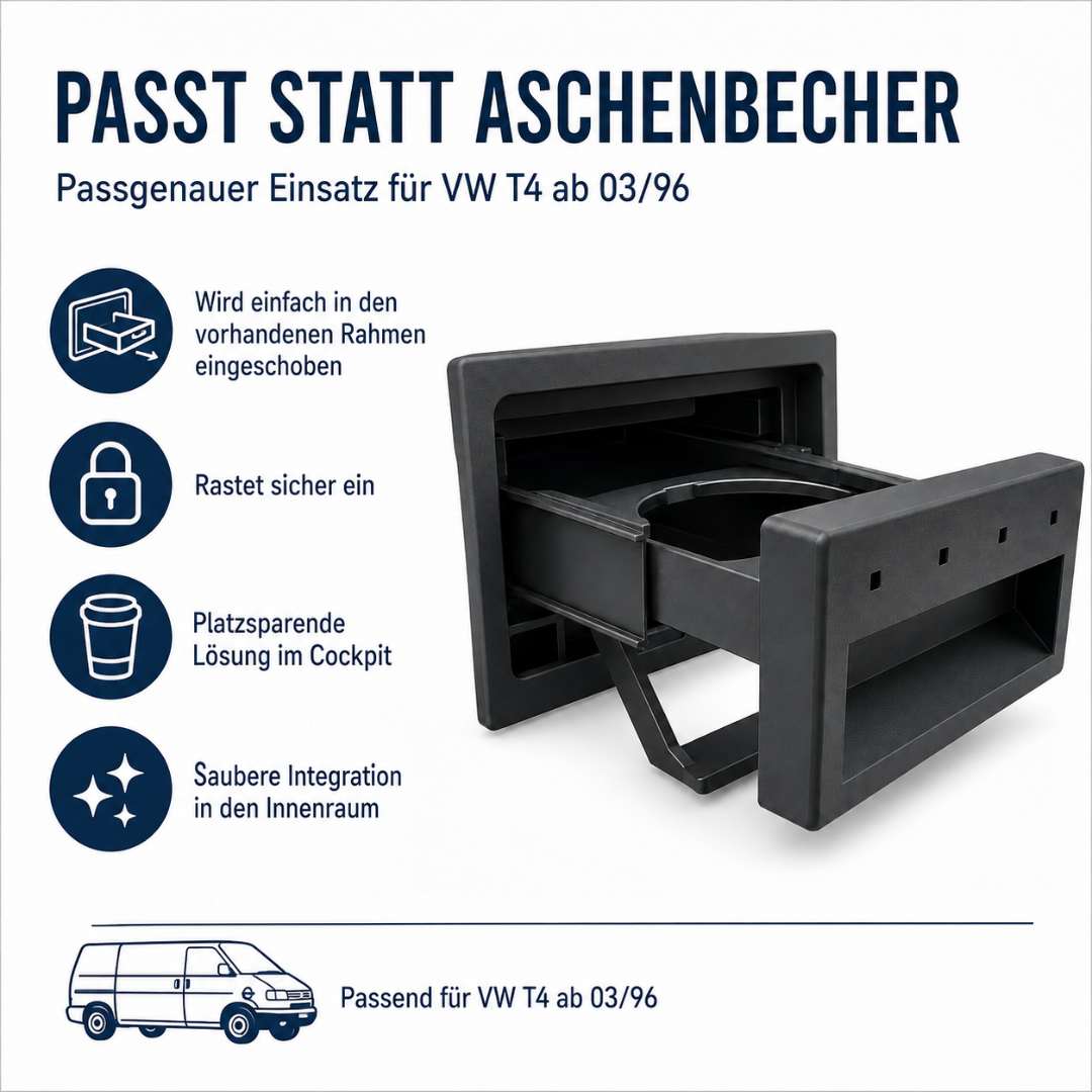 Premium Flaschenhalter Getränkehalter passend für VW T4 Dosenhalter statt Aschenbecher
