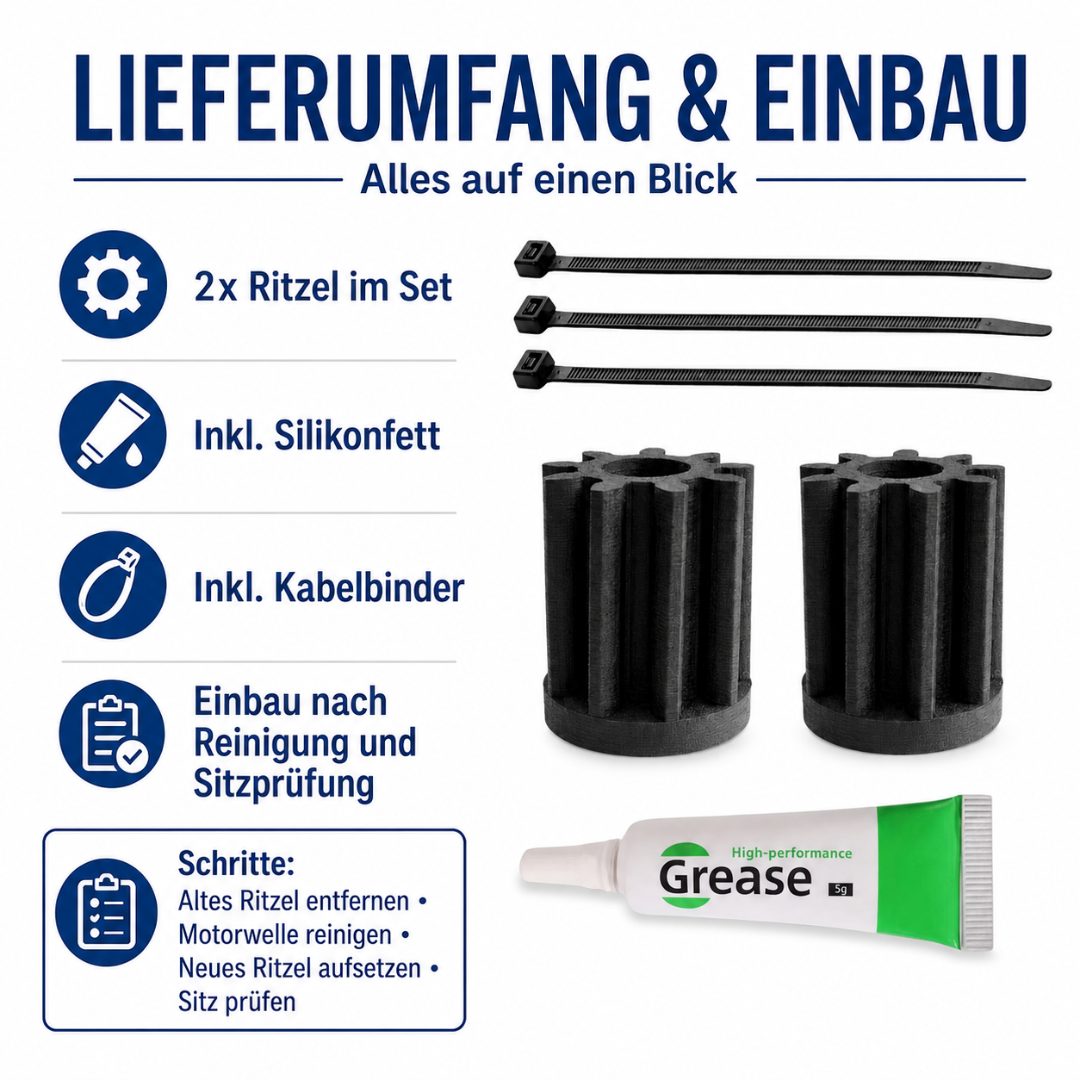 2 × Zahnrad + Fett passend für Vorwerk Thermomix TM5 / TM6 Verriegelungs-Antrieb - Robustes ASA Ritzel für Fehler C153/C148/C142