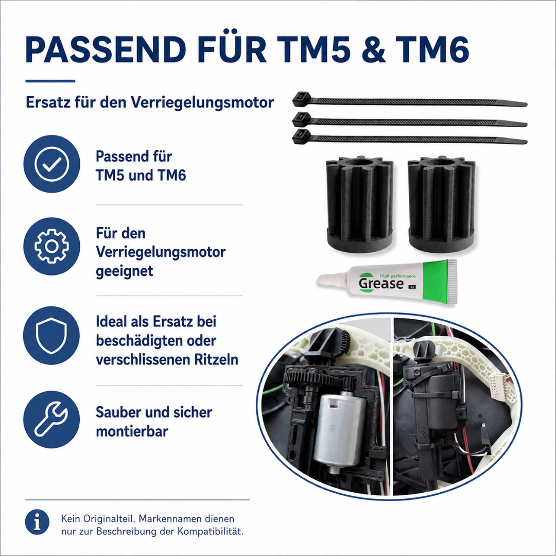 2 × Zahnrad + Fett passend für Vorwerk Thermomix TM5 / TM6 Verriegelungs-Antrieb - Robustes ASA Ritzel für Fehler C153/C148/C142