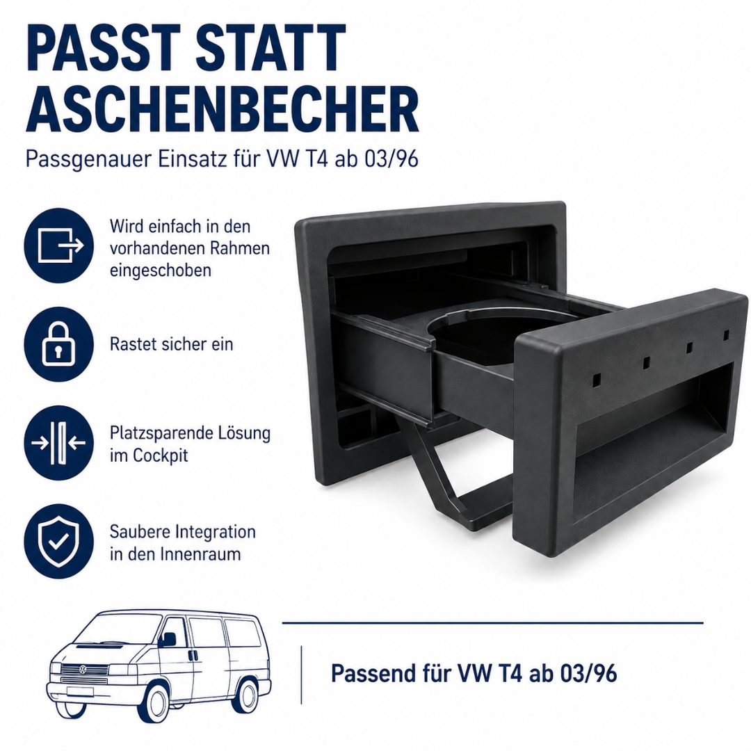 Premium Flaschenhalter Getränkehalter passend für VW T4 Dosenhalter statt Aschenbecher